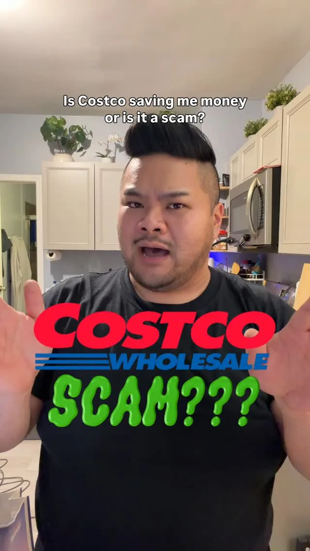 I stand in my kitchen beneath text asking whether Costco is saving me money.