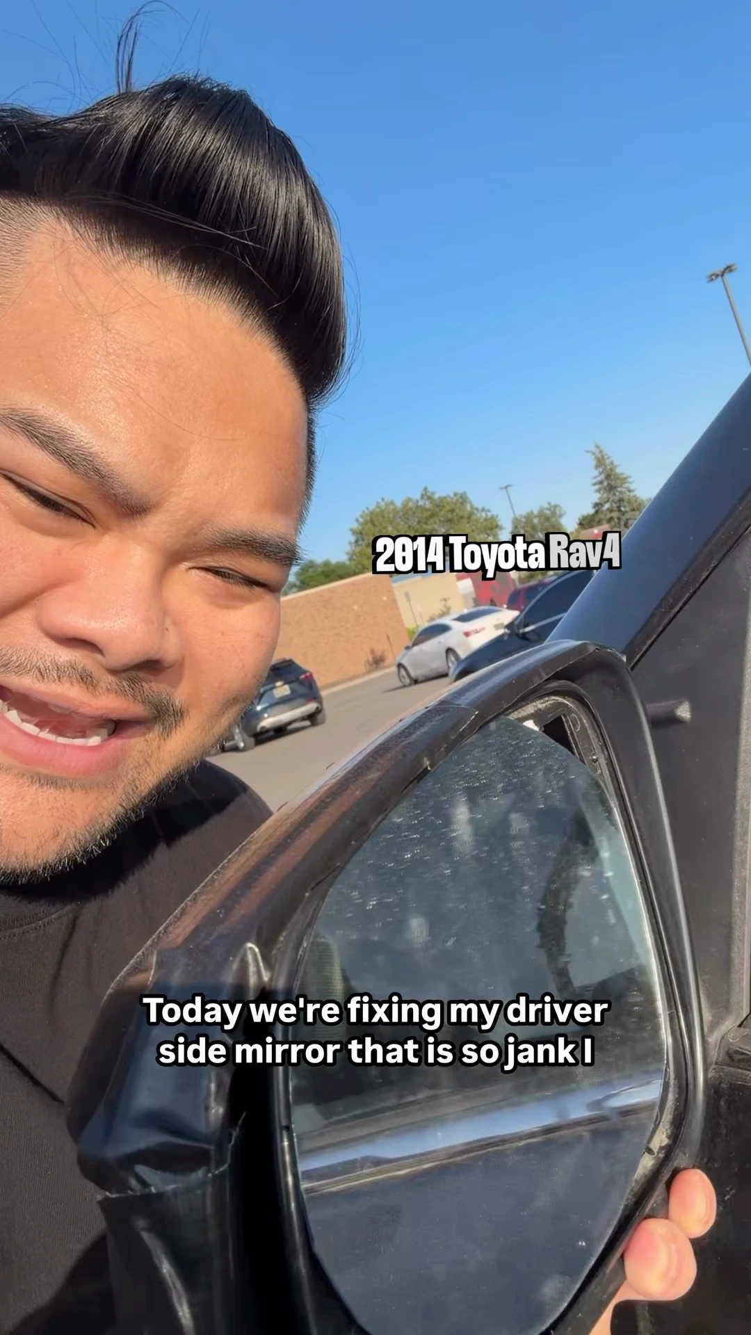 RV Mendoza shows the warped temporary mirror attached to a Toyota RAV4.
